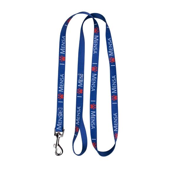 I Heart MENSA Dog Leash 3/4" X 60" Blue / White w/ Red Dog Paws - Picture 1 of 3